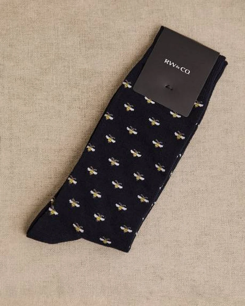 Navy Socks with Tiny Bees