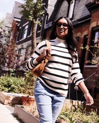 RW&Co Striped Spongy Mock-Neck Sweater