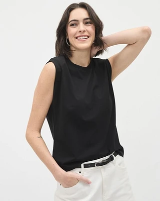Loose Crew-Neck Muscle Tank with Shoulder Pads
