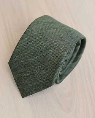 Cravate Régulière en Mélange de Lin Vert Foncé