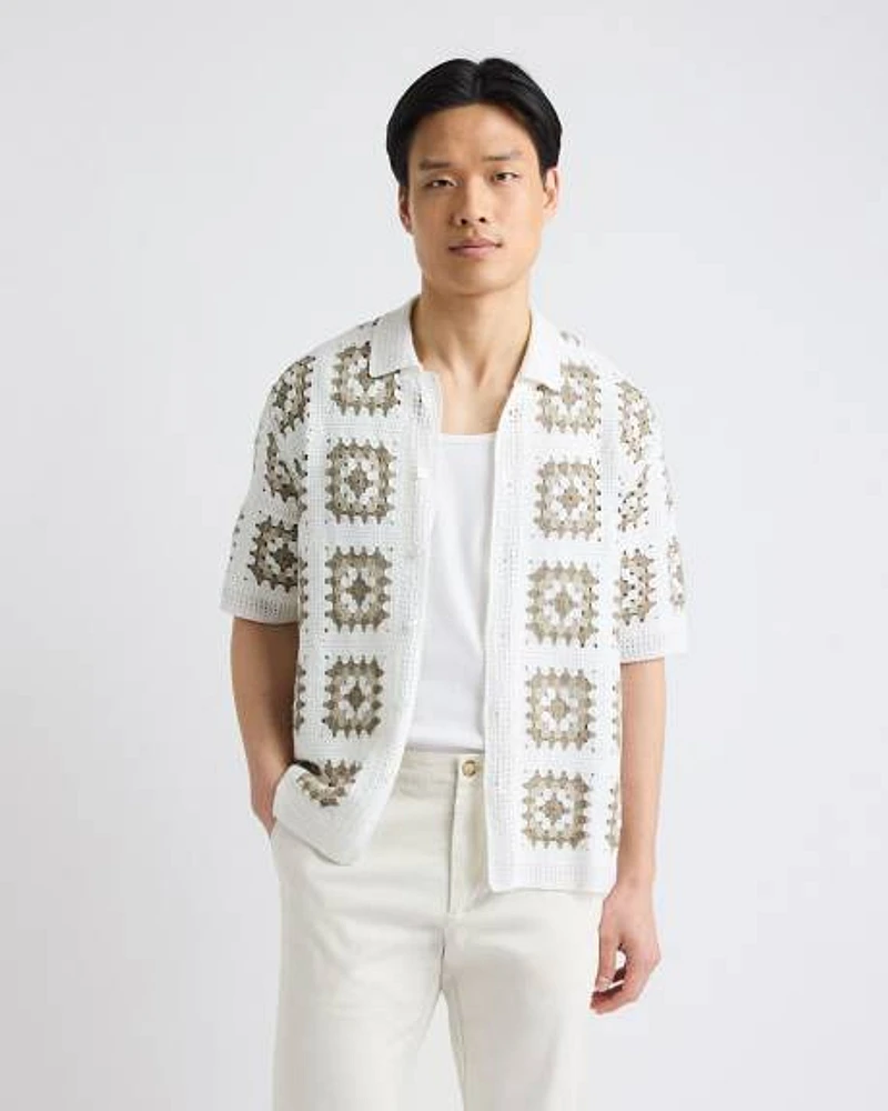 Short-Sleeve Crochet-Stitch Shirt