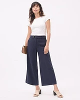 Wide-Leg Mid-Rise Satin Pant with Belt