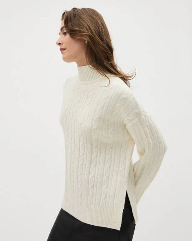 Long-Sleeve Mock-Neck Sweater with Cable Stitches