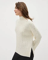 Long-Sleeve Mock-Neck Sweater with Cable Stitches