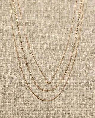 Triple-Chain Necklace with Freshwater Pearl