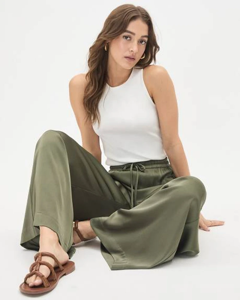 Satin High-Rise Wide-Leg Pant