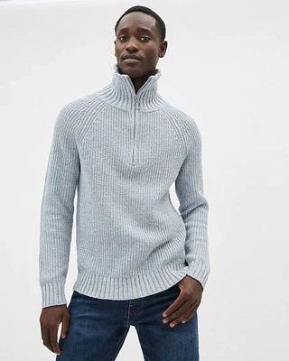 Pull à Col Montant Demi-Zip et Manches Longues