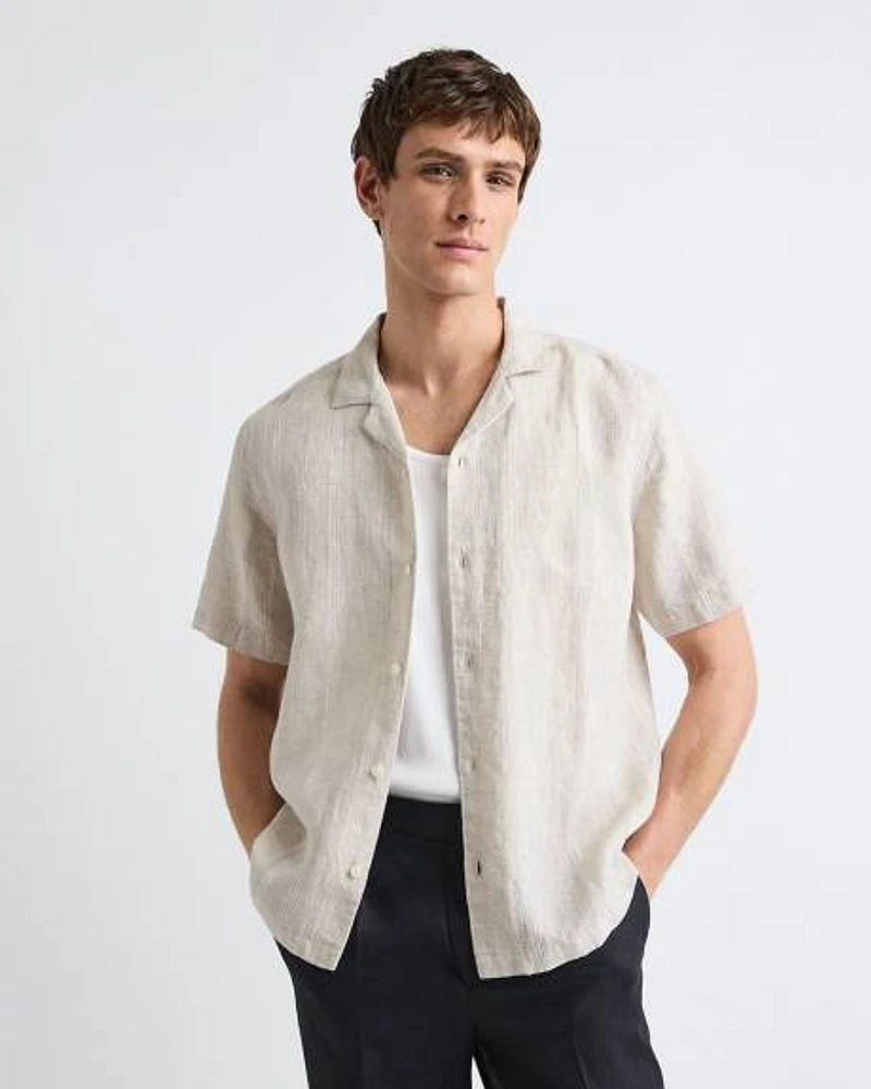 Short-Sleeve Textured Shirt with Camp Collar