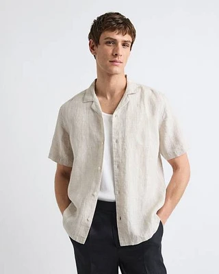 Short-Sleeve Textured Shirt with Camp Collar