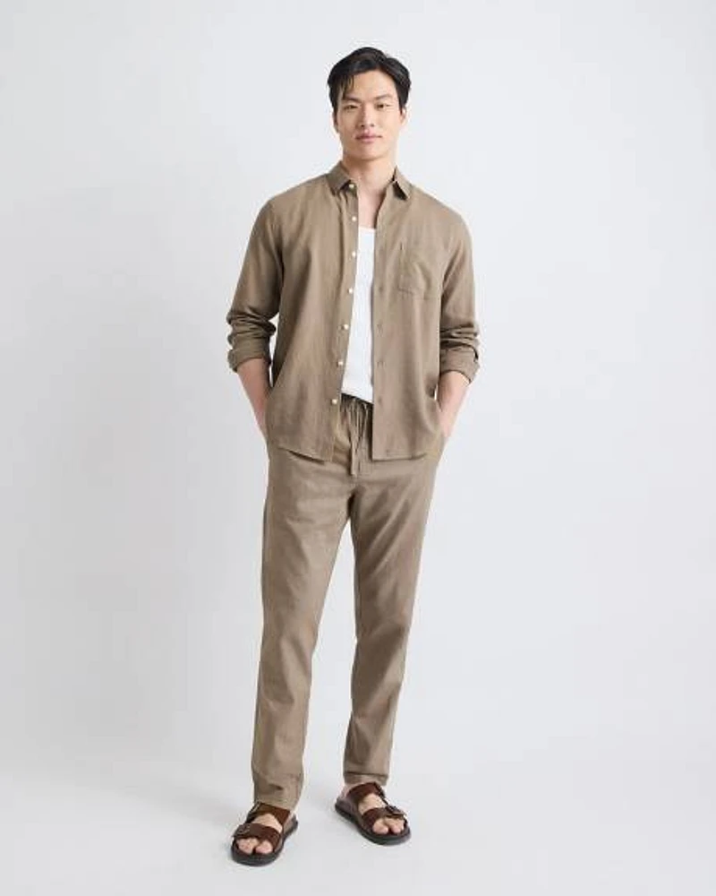 Linen-Blend Pants with Elastic Waistband and Drawstring