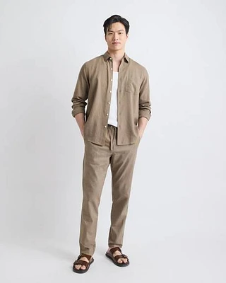 Linen-Blend Pants with Elastic Waistband and Drawstring