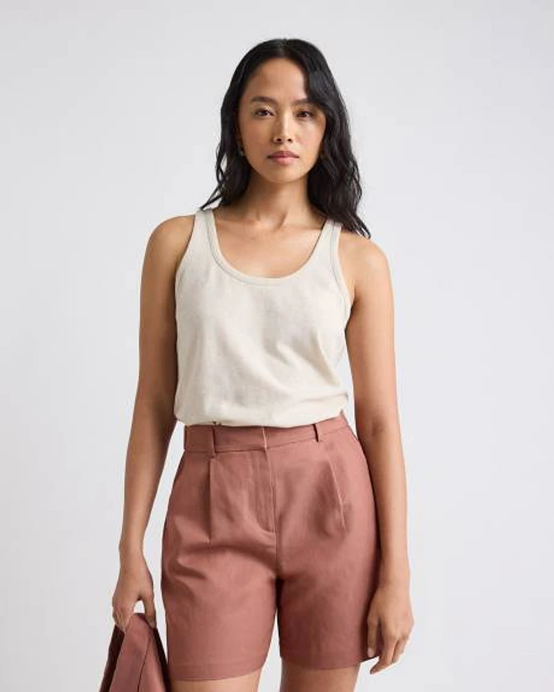Crew-Neck Linen-Blend Tank Top