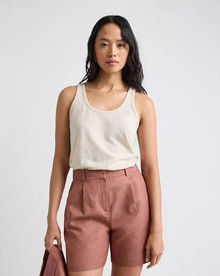 Crew-Neck Linen-Blend Tank Top