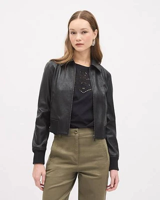 Faux Leather Bomber Jacket