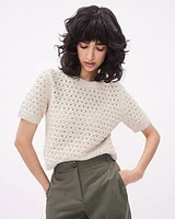 Classic Elbow-Sleeve Sweater with Fancy Stitches