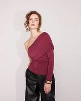 One-Sleeve Top with Draped Neckline