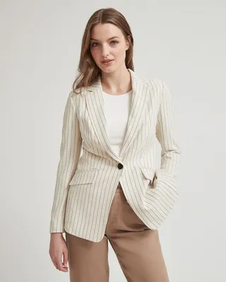 RW&Co Striped One-Button Long Blazer women