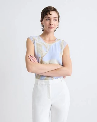 Cap-Sleeve Crew-Neck Blouse