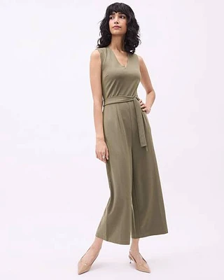 Sleeveless Wide-Leg Jumpsuit with V Neckline