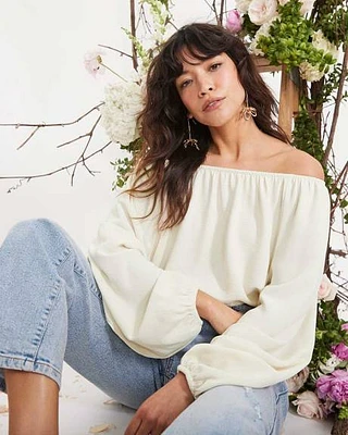 Off-the-Shoulder Long-Sleeve Blouse