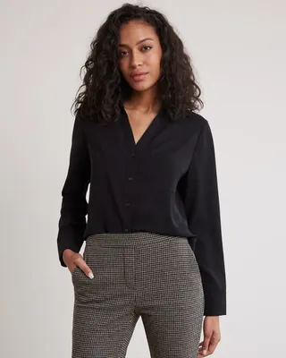 RW&CO. - Long-Sleeve Buttoned-Down Crepe Blouse
