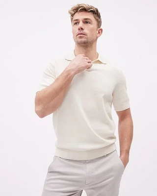 Short-Sleeve Cotton Polo Sweater with Johnny Collar