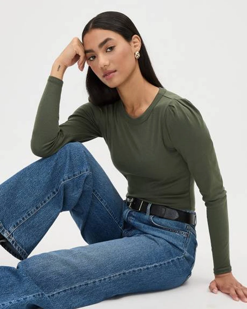 Long-Sleeve Crew-Neck Ribbed Top