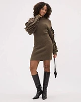 Ruffled-Long-Sleeve Mock-Neck Mini Dress