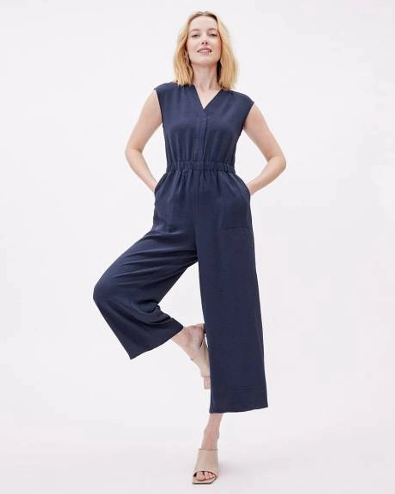 Sleeveless Wide-Leg Jumpsuit with V Neckline