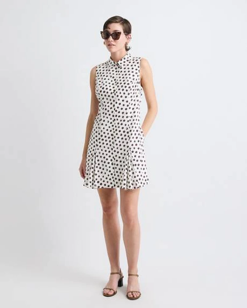 Sleeveless Linen-Blend Mini Dress with Shirt Collar