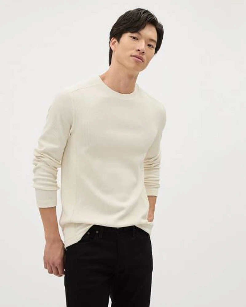 Long-Sleeve Crew-Neck Waffled T-Shirt