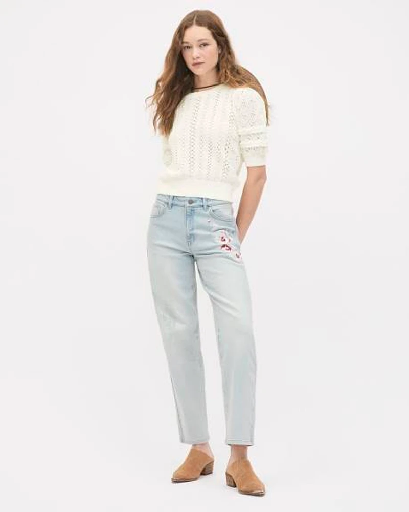 Slouchy Mid-Rise Jeans with Embroidery