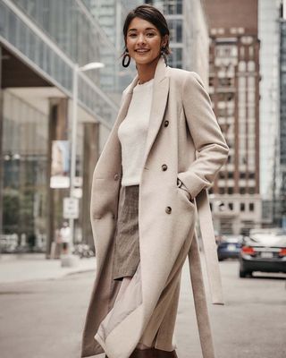 belted white wool coat