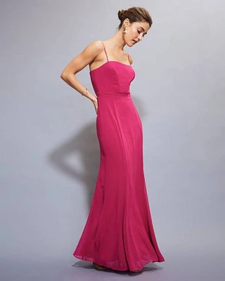 Sleeveless Maxi Cocktail Dress with Square Neckline