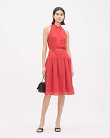 Sleeveless Buttoned-Down Chiffon Dress with Shirt Collar