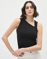 Shirred Sleeveless Top with Asymmetrical Neckline