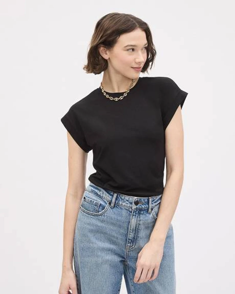 T-Shirt Décontracté à Col Rond et Manches Très Courtes