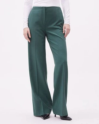 Dark Green Wide-Leg Mid-Rise Pant