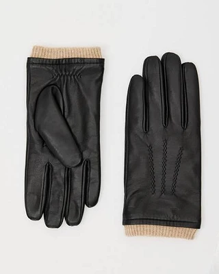 Leather Gloves with Ribbed Cuffs