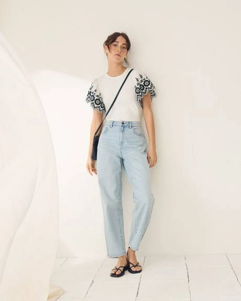 Eyelet-Short-Sleeve Top