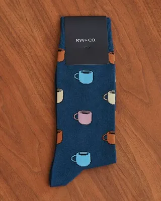 RW&CO. - Blue Socks with Cups of Coffee - Vintage Indigo - 1SIZE