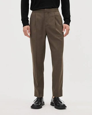 Pleated Solid Tapered-Leg Pant with Elastic Waistband