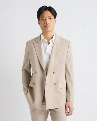 Tailored-Fit Double-Breasted Beige Suit Blazer