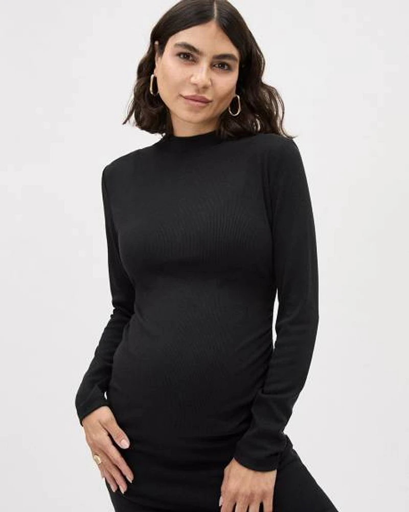 Long-Sleeve Mock-Neck Ribbed Dress