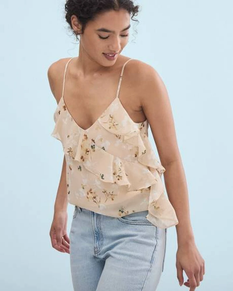 Sleeveless Blouse with Floral Pattern