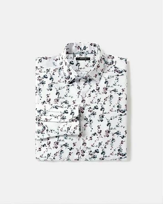 Slim-Fit White Dress Shirt with Floral Pattern