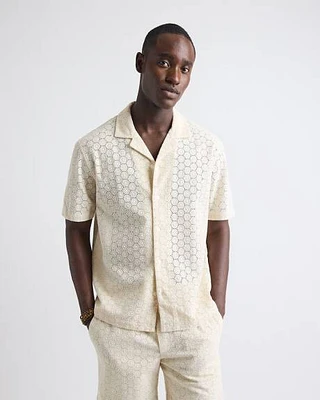 Chemise à Manches Courtes et Col Camp avec Détails Brodés