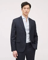 Slim-Fit Navy Windowpane Suit Blazer