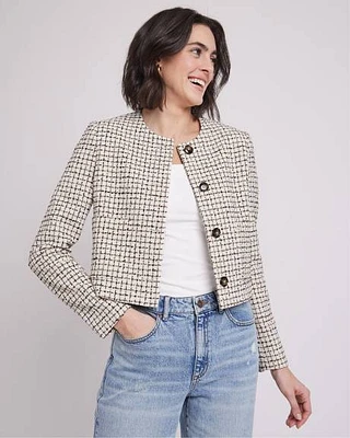 Tweed Long-Sleeve Crew-Neck Cropped Blazer