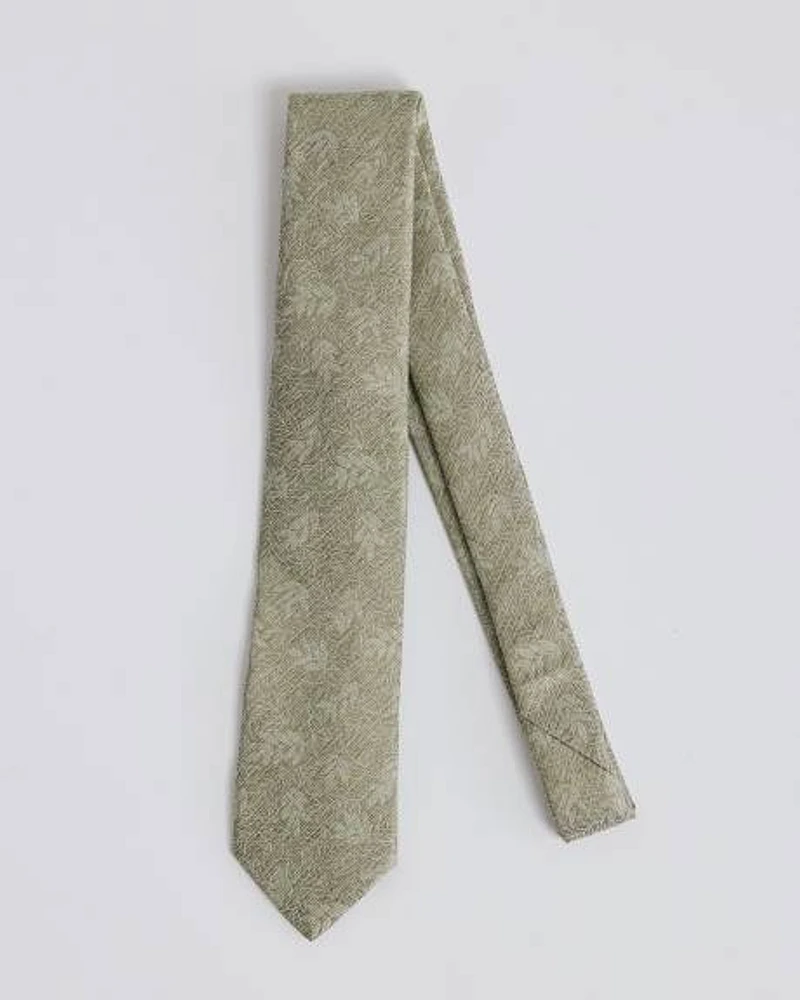 Cravate Régulière Verte avec Motif Feuillagé